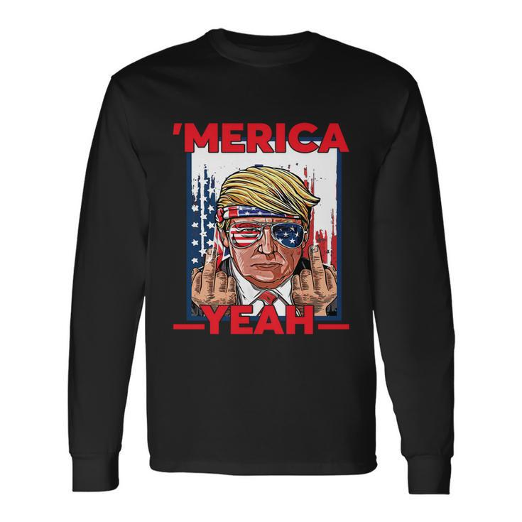 4Th Of July Patriotic Donald Trump Merica Usa Flag Long Sleeve T-Shirt
