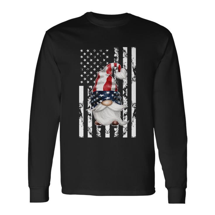 4Th Of July Patriotic Gnome Vintage American Flag Long Sleeve T-Shirt