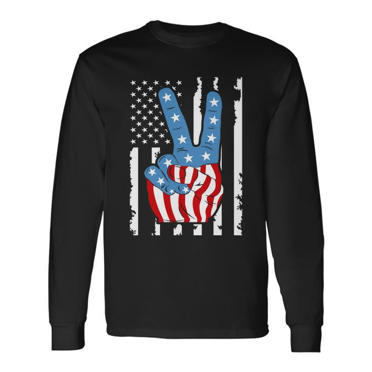 4Th Of July Peace Hand American Flag Long Sleeve T-Shirt Gifts ideas