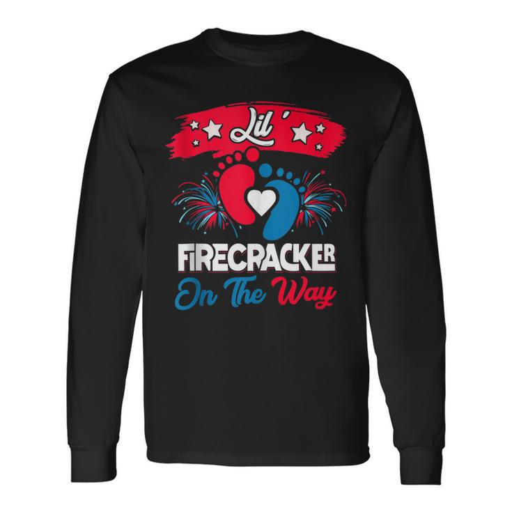 4Th Of July Pregnancy Patriotic Lil Firecracker On The Way Long Sleeve T-Shirt
