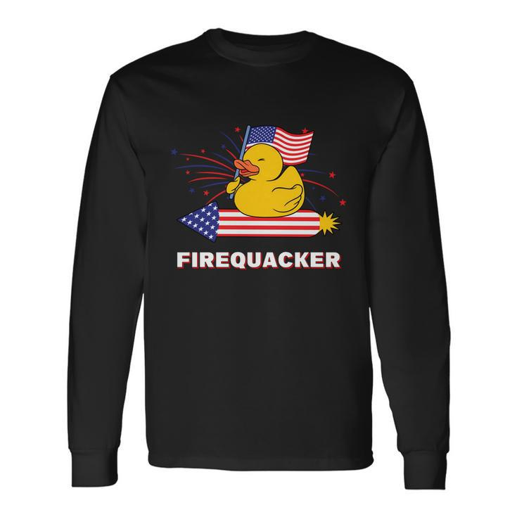 4Th Of July Usa Patriotic Firecracker Rubber Duck Long Sleeve T-Shirt