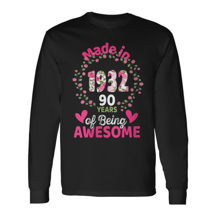 90 Years Old 90Th Birthday Born In 1932 Women Girls Floral Long Sleeve T-Shirt