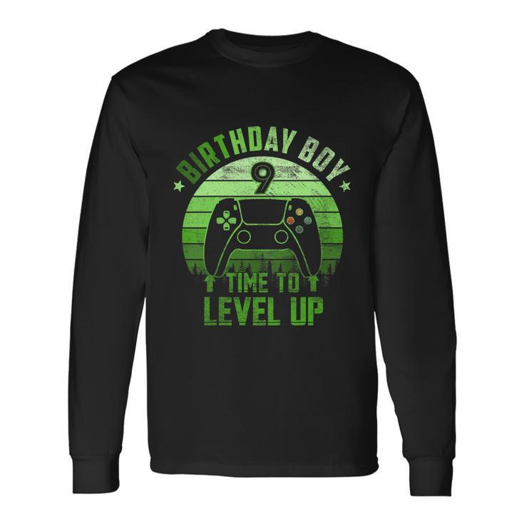 9Th Birthday Boy Time To Level Up 9 Years Old Boys Cool Long Sleeve T-Shirt