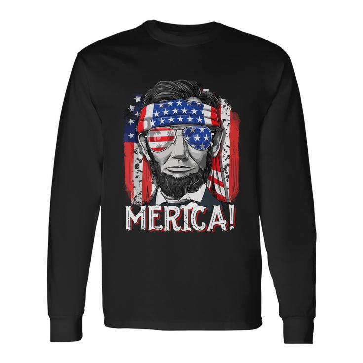 Abraham Lincoln 4Th Of July Merica Men Women American Flag Long Sleeve T-Shirt