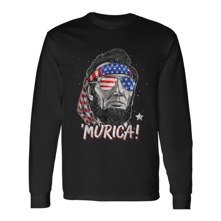 Abraham Lincoln 4Th Of July Murica Men Women American Flag Long Sleeve T-Shirt