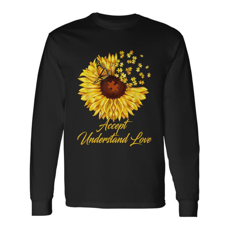 Accept Understand Love Sunflower Autism Tshirt Long Sleeve T-Shirt