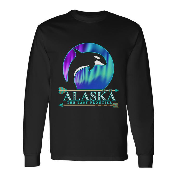 Alaska State Pride Alaska Northern Lights Alaskan Orca Whale Long Sleeve T-Shirt