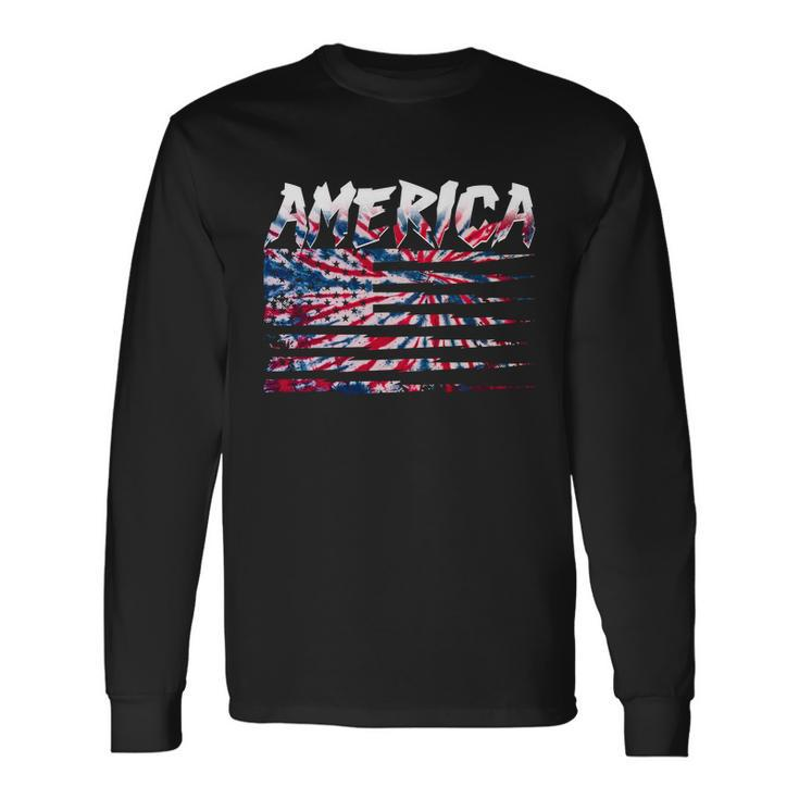 America Lightning Bolt Usa Tie Dye Flag Long Sleeve T-Shirt