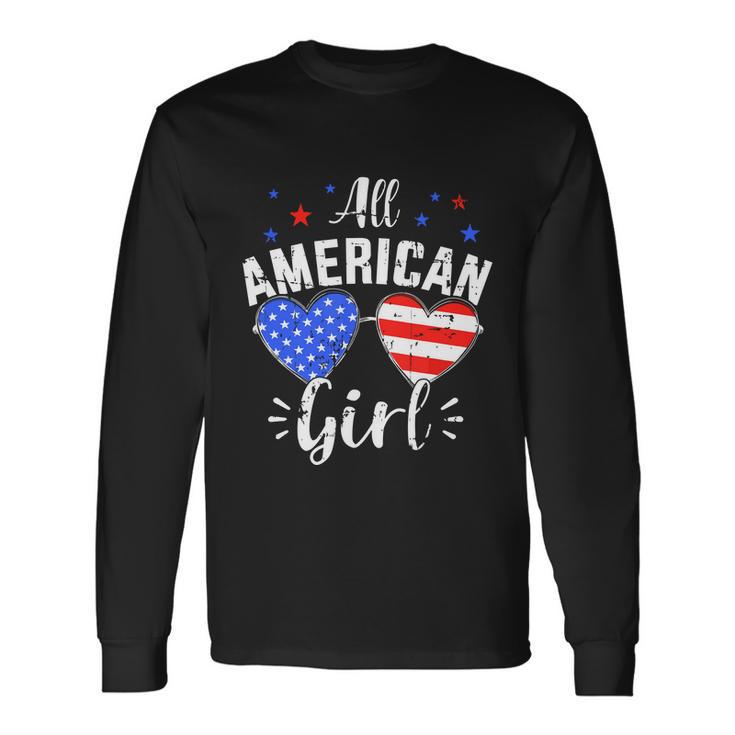 All American 4Th Of July Girl With Sunglasses And Us Flag Long Sleeve T-Shirt Gifts ideas