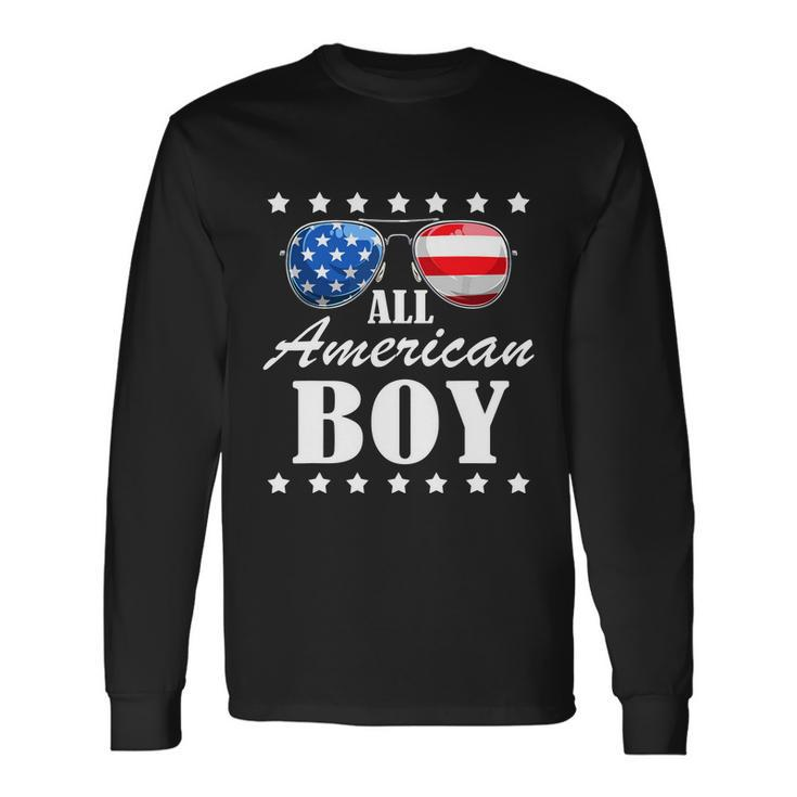 All American Boy Us Flag Sunglasses For Matching 4Th Of July Long Sleeve T-Shirt