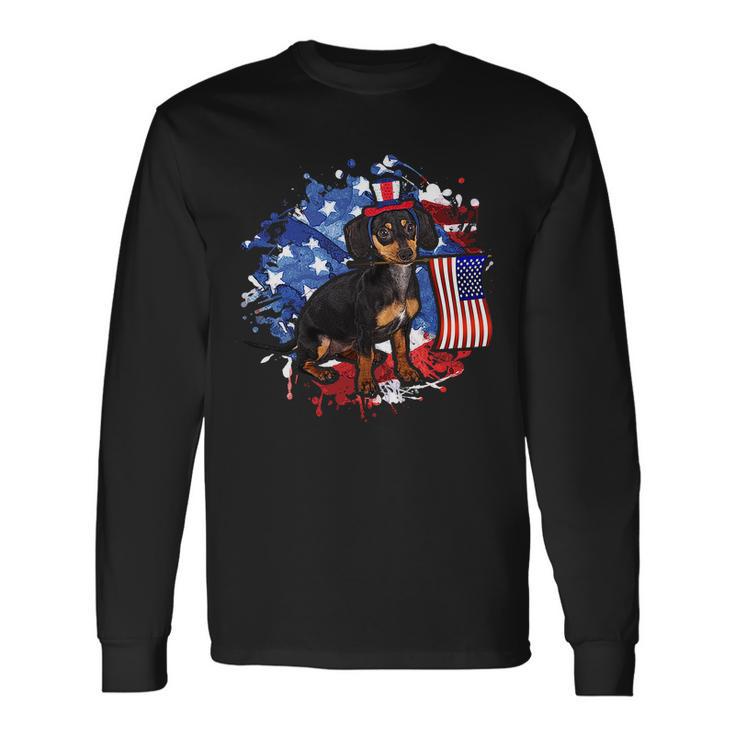 American Flag Dachshund Dog Cool Long Sleeve T-Shirt Gifts ideas