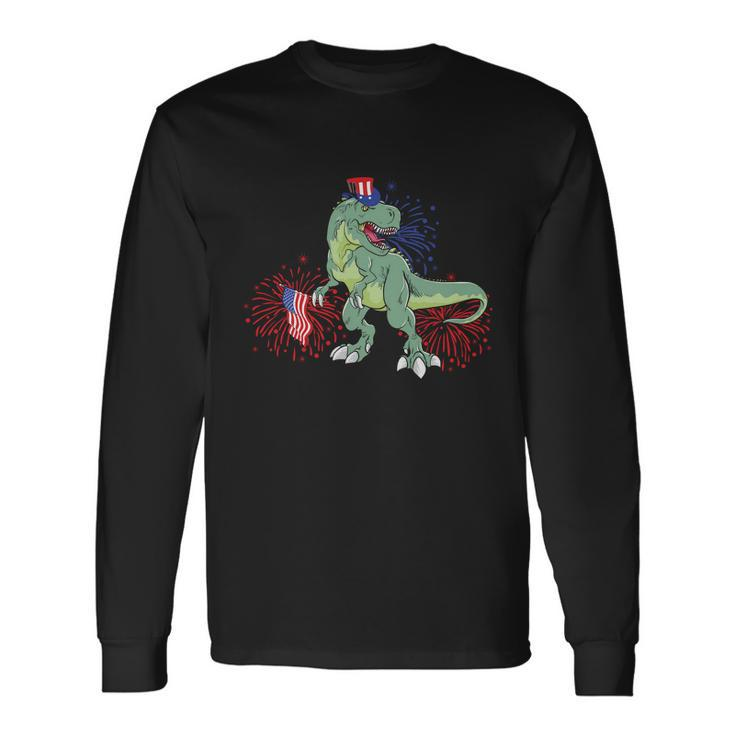 American Flag Dinosaur Plus Size Shirt For Men Women And Long Sleeve T-Shirt