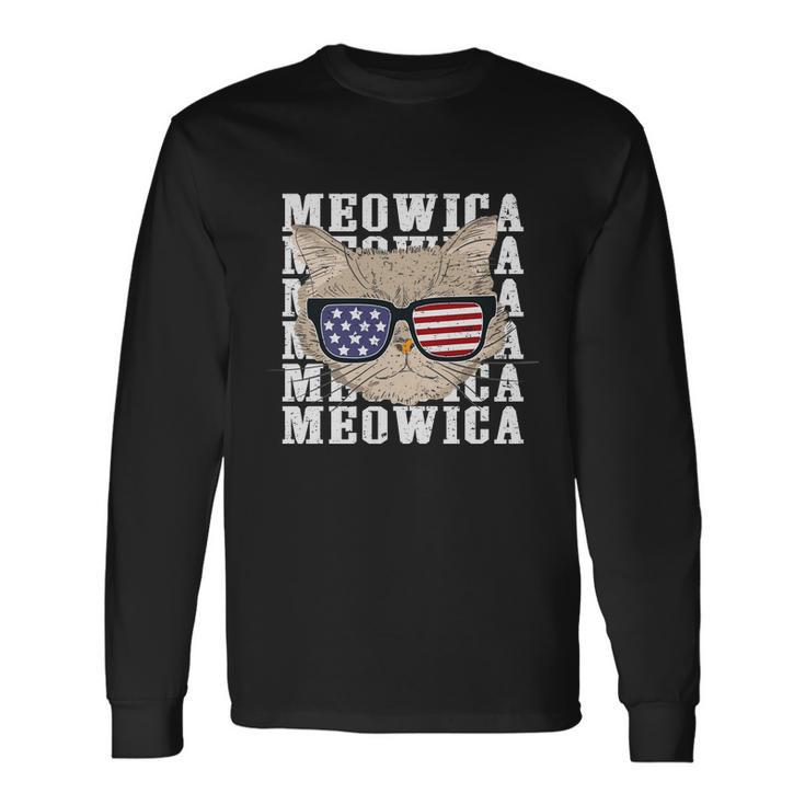 American Flag Glassess Meowica 4Th Of July Cat Long Sleeve T-Shirt