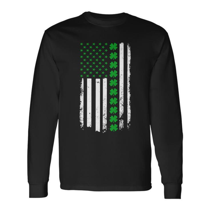 American Irish Clover Flag St Patricks Day Tshirt Long Sleeve T-Shirt Gifts ideas