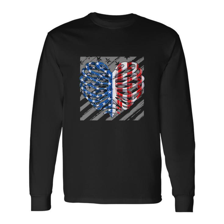 American Ribcage Heart Usa Flag 4Th Of July Long Sleeve T-Shirt