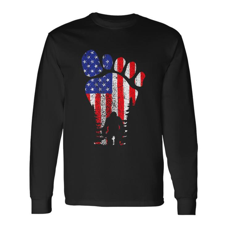 American Usa Flag Bigfoot Sasquatch Patriotic 4Th Of July Long Sleeve T-Shirt