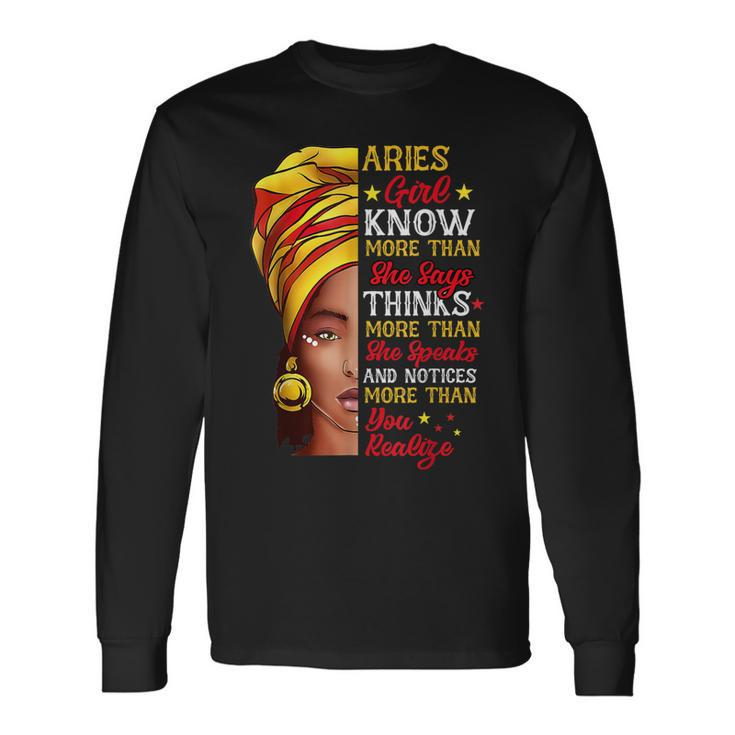 Aries Girl Queen Melanin Afro Queen Black Zodiac Birthday Long Sleeve T-Shirt