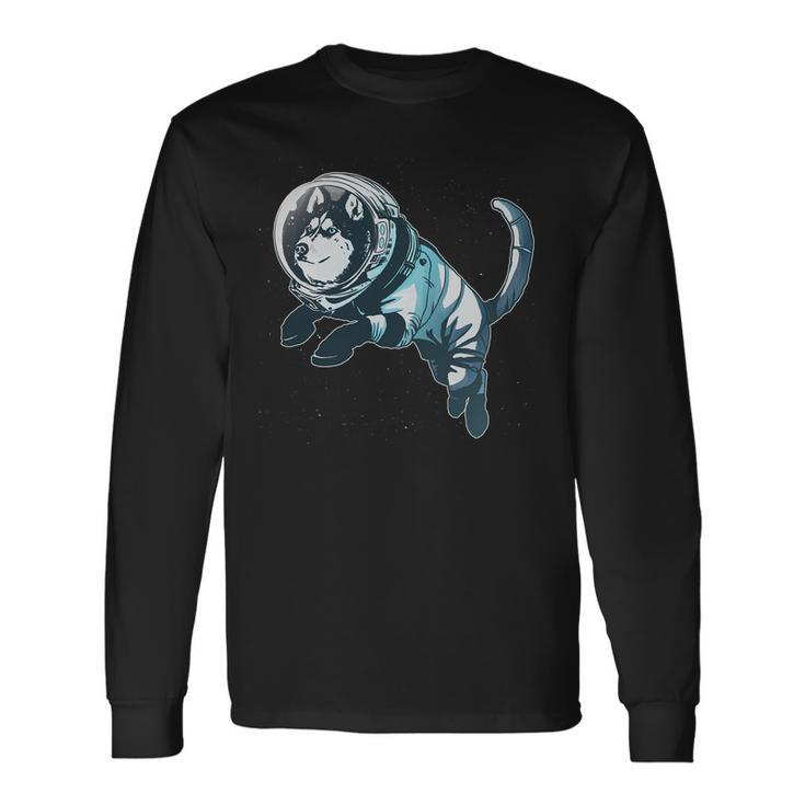 Astronaut Husky Dog Space Long Sleeve T-Shirt