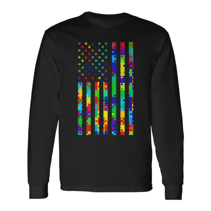 Autism Awareness Colorful Puzzle Flag Long Sleeve T-Shirt