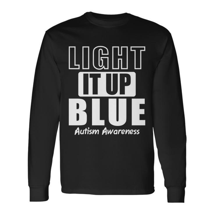 Autism Awareness Light It Up Blue Text Logo Long Sleeve T-Shirt