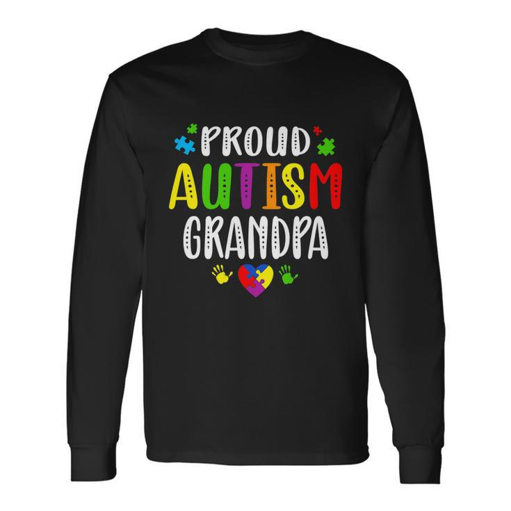 Autism Awareness Proud Autism Grandpa Hand Heart Puzzle Men Tshirt Long Sleeve T-Shirt
