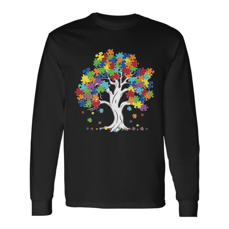 Autism Awareness Puzzle Piece Tree Long Sleeve T-Shirt