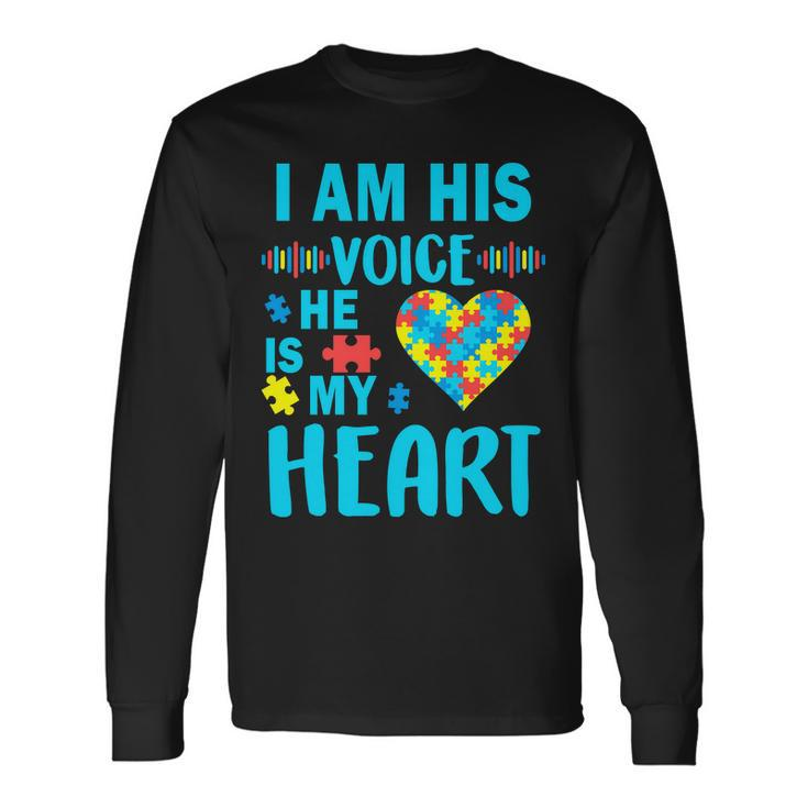 Autism I Am His Voice He Is My Heart Tshirt Long Sleeve T-Shirt