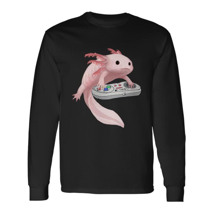 Axolotl Fish Playing Video Game Axolotl Lizard Gamers Long Sleeve T-Shirt