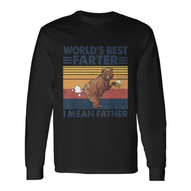 Bear Worlds Best Farter I Mean Father Vintage Retro Long Sleeve T-Shirt