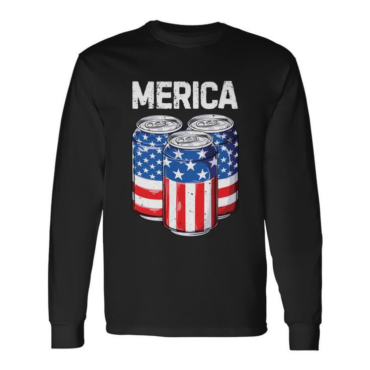 Beer American Flag 4Th Of July Merica Usa Men Women Drinking Long Sleeve T-Shirt