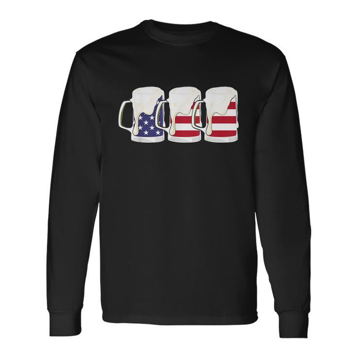 Beer American Flag Shirt 4Th Of July Men Women Merica Usa Long Sleeve T-Shirt