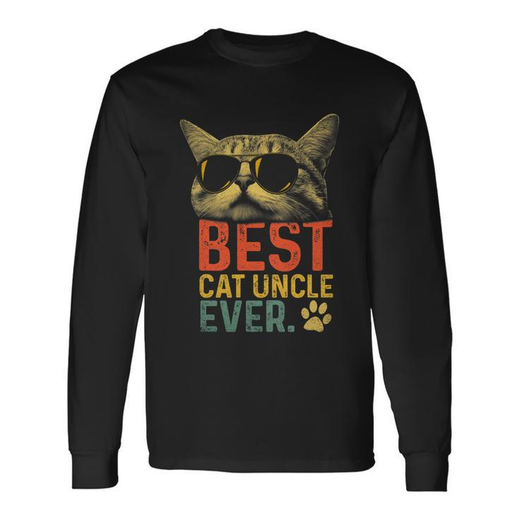 Best Cat Uncle Ever Vintage Cat Lover Cool Sunglasses Long Sleeve T-Shirt