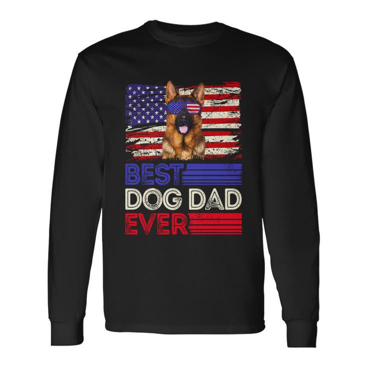 Best German Shepherd Dad Ever American Flag Patriotic Long Sleeve T-Shirt