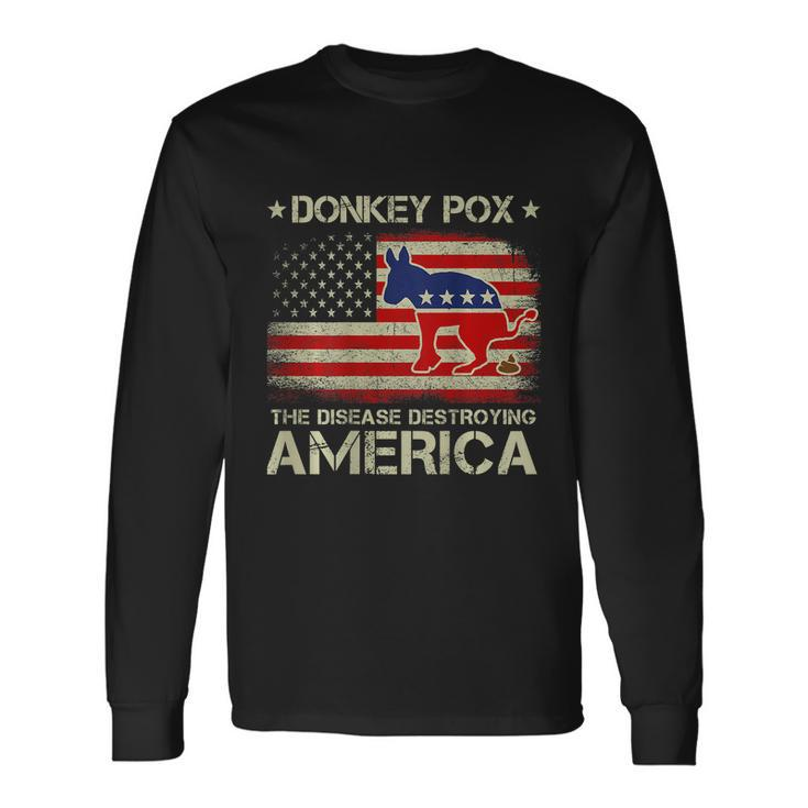 Biden Donkey Pox The Disease Destroying Vintage America Flag Long Sleeve T-Shirt