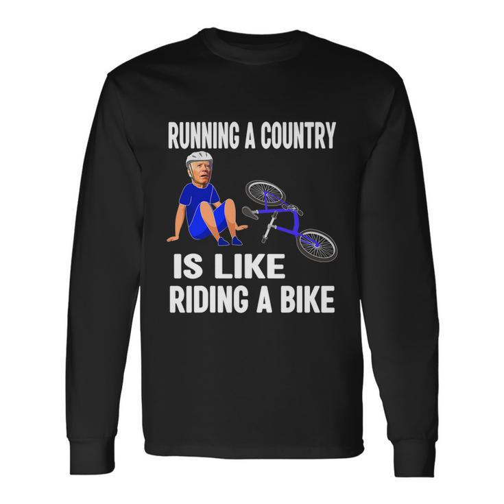 Biden Falls Off Bike Joe Biden Falling Off His Bicycle Biden Long Sleeve T-Shirt