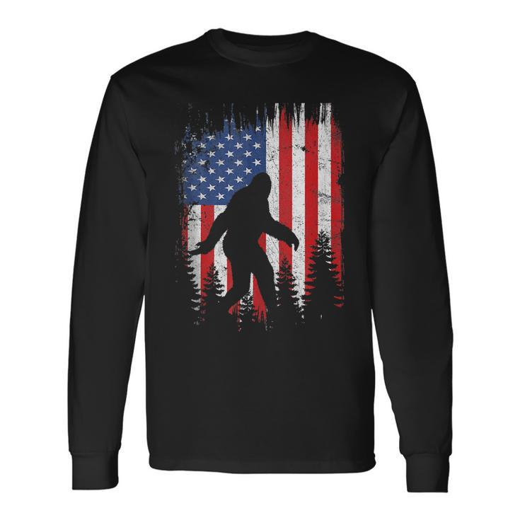 Bigfoot American Usa Flag Patriotic 4Th Of July Long Sleeve T-Shirt
