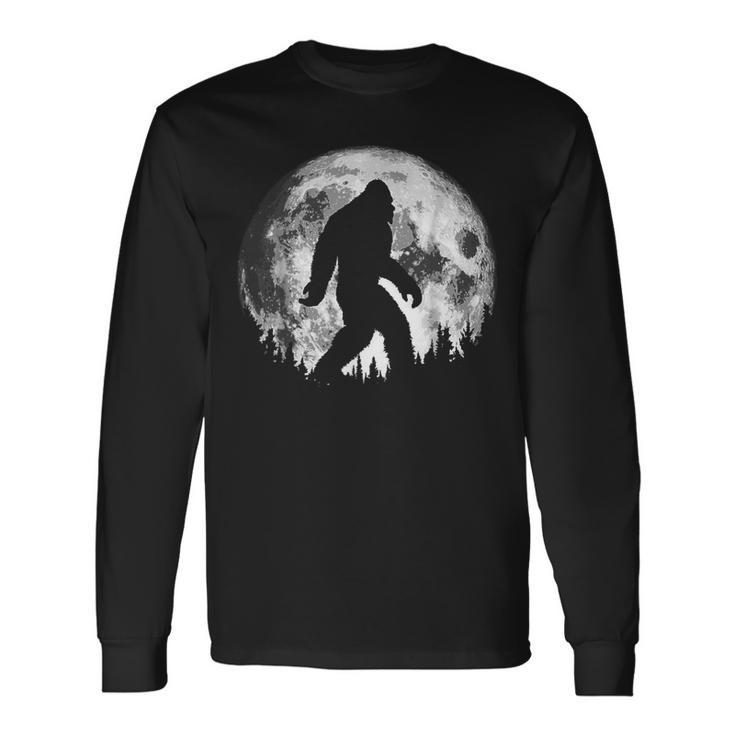 Bigfoot Night Stroll Cool Full Moon Night & Trees Sasquatch Men Women Long Sleeve T-Shirt T-shirt Graphic Print