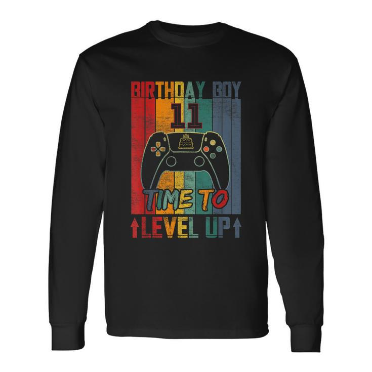 Birthday Boy 11 Time To Level Up 11 Birthday 11 Year Old Cool Long Sleeve T-Shirt
