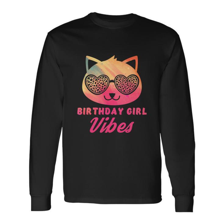 Birthday Girl Vibes Colorful Cat Kitty Leopard Eyes Girls Long Sleeve T-Shirt