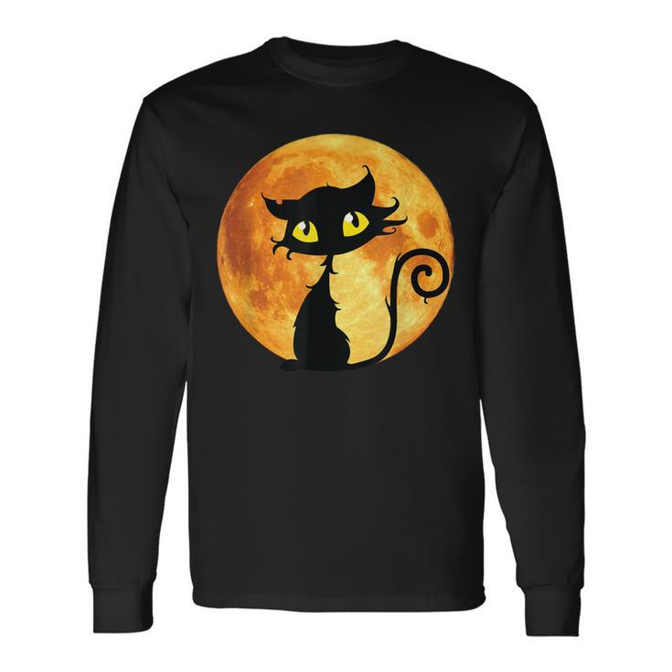 Black Cat Full Moon Halloween Cool Ideas For Holidays Long Sleeve T-Shirt Gifts ideas