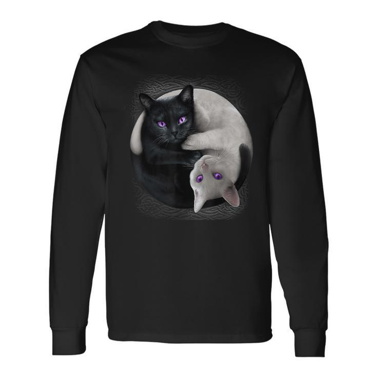 Black Cat And White Cat Yin And Yang Halloween For Men Women Long Sleeve T-Shirt