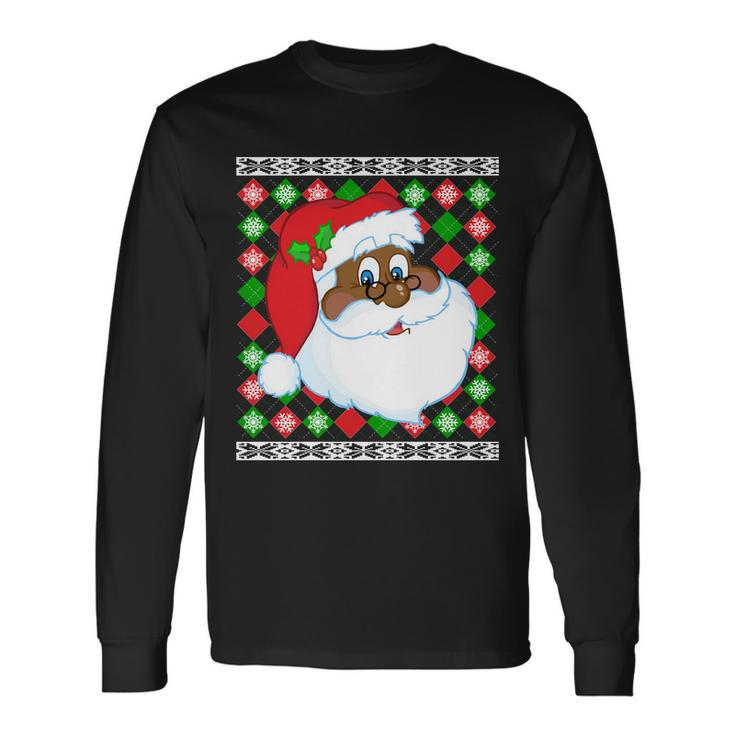 Black Santa Claus Ugly Christmas Sweater Long Sleeve T-Shirt