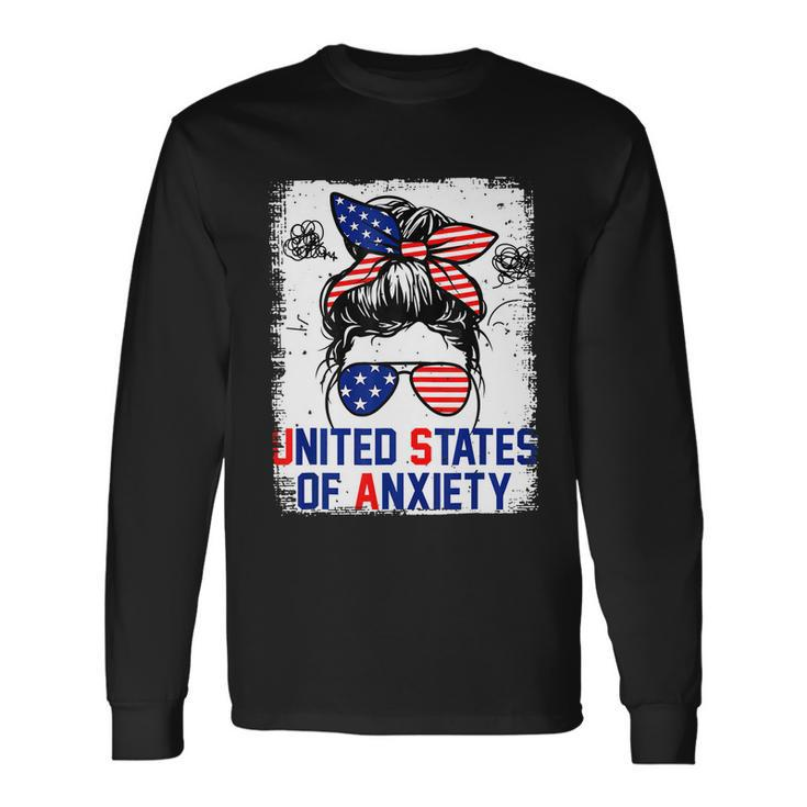 Bleached Messy Bun Patriotic United States Anxiety Long Sleeve T-Shirt