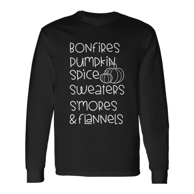 Bonfires Dumdkin Spice Pumpkin Sweaters Smores Flannels Long Sleeve T-Shirt