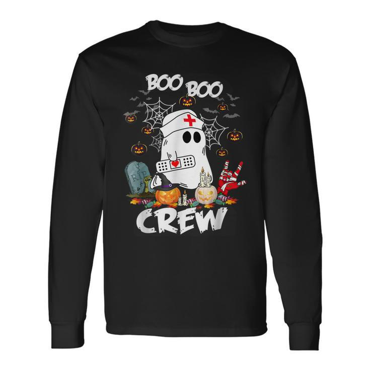 Boo Boo Crew Ghost Nurse Retro Halloween 2022 Nursing Rn Long Sleeve T-Shirt