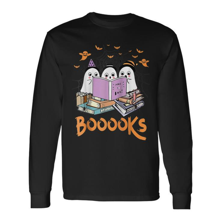 Boo Read Books Library Booooks Ghost Halloween Long Sleeve T-Shirt