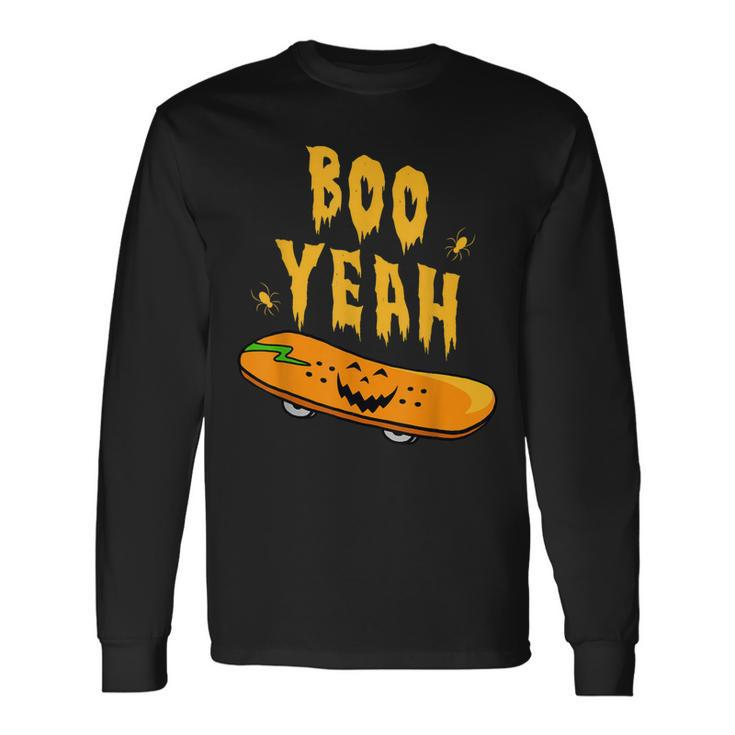 Boo Yeah Skateboard Halloween Spider Skateboard Cute Men Women Long Sleeve T-Shirt T-shirt Graphic Print