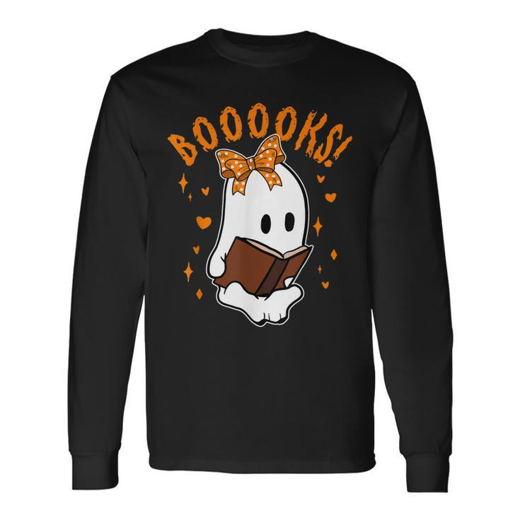 Booooks Boo Ghost Halloween Nerd Long Sleeve T-Shirt