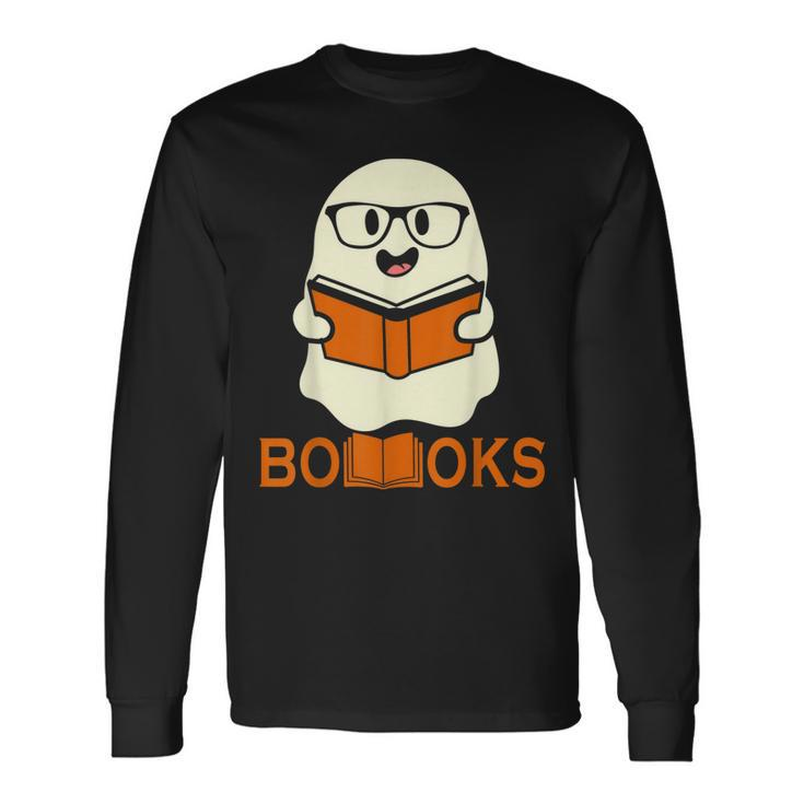 Booooks Ghost Boo Read Books Library Teacher Halloween Cute V3 Long Sleeve T-Shirt Gifts ideas