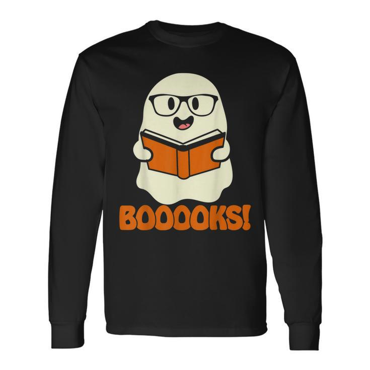 Booooks Ghost Boo Read Books Library Teacher Halloween Cute V4 Long Sleeve T-Shirt